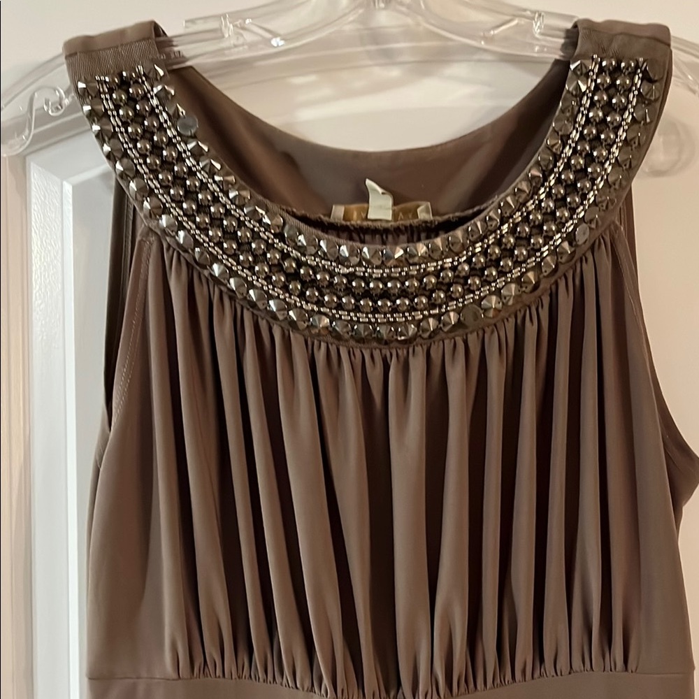 Gray Embellished Pleated Halter Maxi Gown